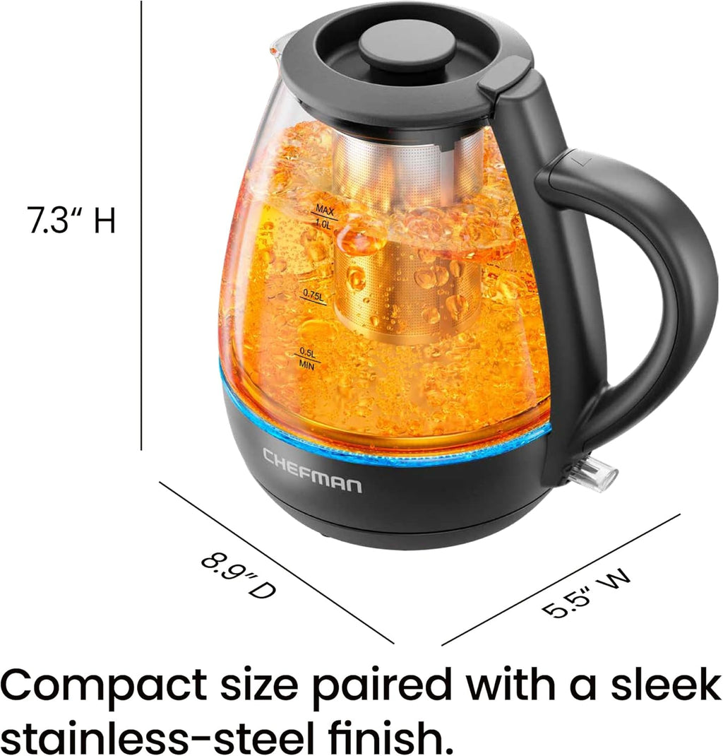 Electric Kettle with Tea Infuser, 1L 1500W, Removable Lid for Easy Cleaning, Boil-Dry Protection, Stainless Steel Filter, BPA Free, Auto Shut off Hot Water Boiler, Small Electric Tea Kettle