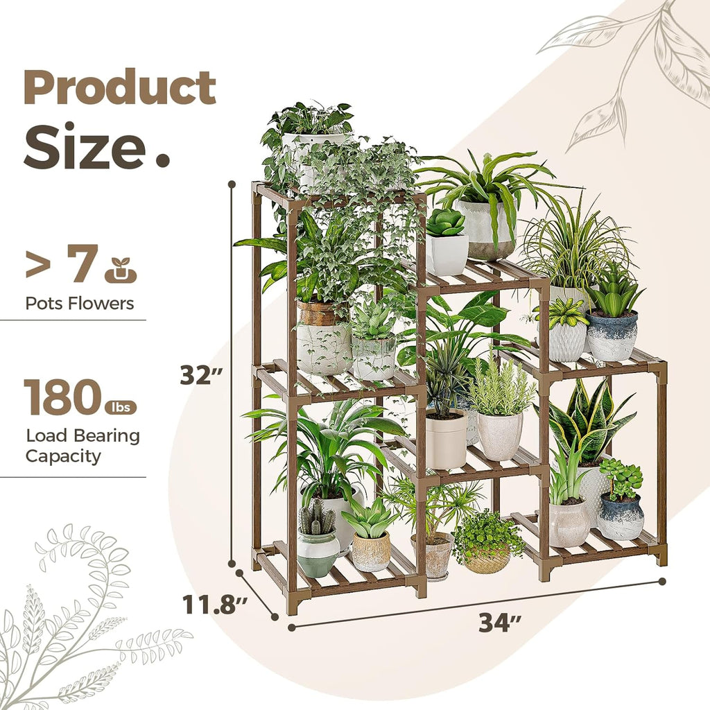 Plant Stand Indoor Plant Shelf Outdoor Wood Plant Rack for Multiple Plants 3 Tiers Ladder Plant Holder for Living Room Patio Boho Home Decor for Gardening