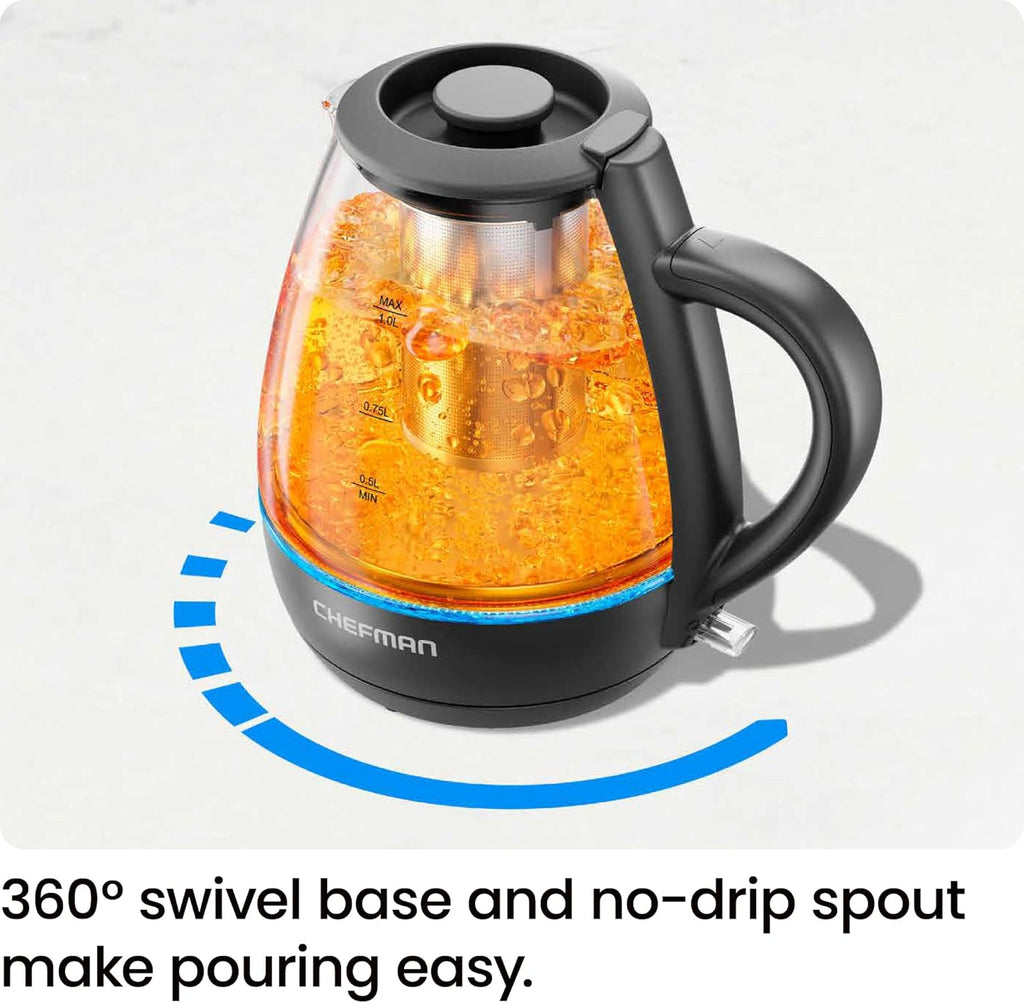 Electric Kettle with Tea Infuser, 1L 1500W, Removable Lid for Easy Cleaning, Boil-Dry Protection, Stainless Steel Filter, BPA Free, Auto Shut off Hot Water Boiler, Small Electric Tea Kettle