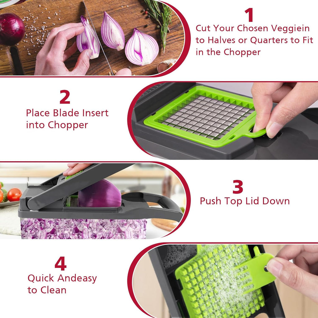 Vegetable Chopper, Pro Onion Chopper, Multifunctional 13 in 1 Food Chopper, Kitchen Vegetable Slicer Dicer Cutter,Veggie Chopper with 8 Blades,Carrot and Garlic Chopper with Container…