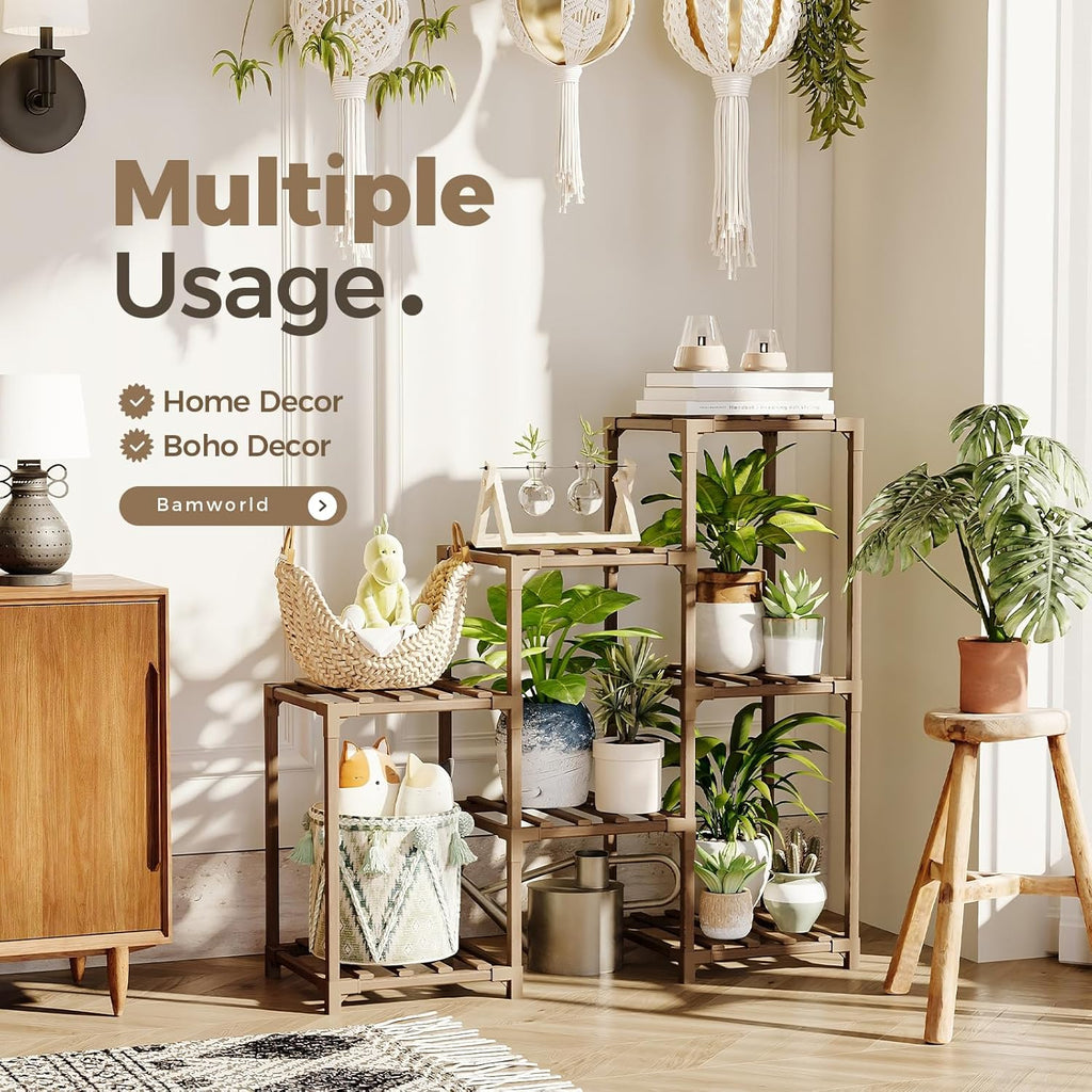 Plant Stand Indoor Plant Shelf Outdoor Wood Plant Rack for Multiple Plants 3 Tiers Ladder Plant Holder for Living Room Patio Boho Home Decor for Gardening