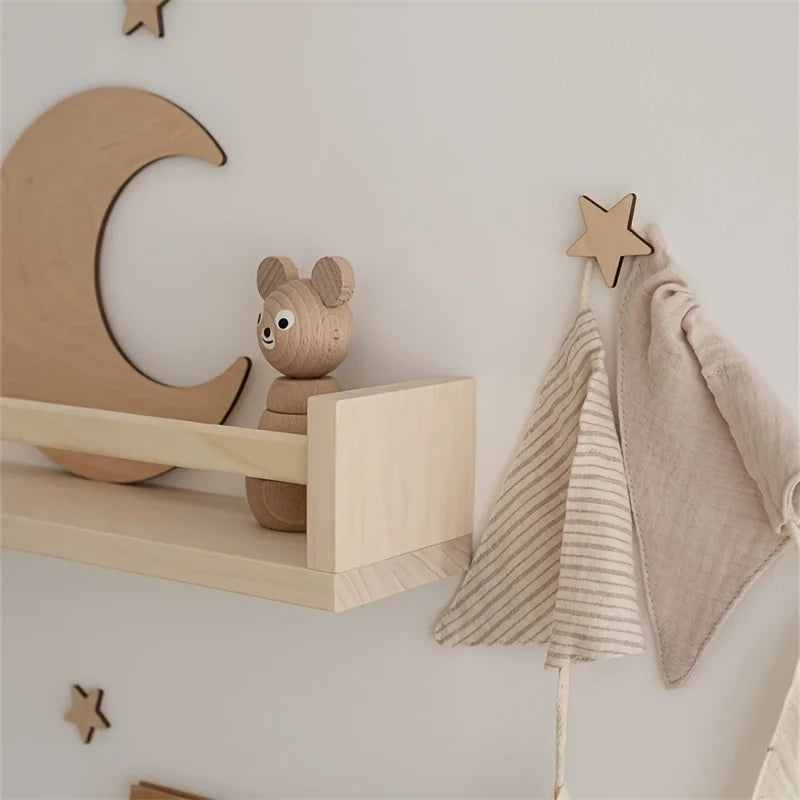 Ins Scandinavian Style Moon and Stars Wooden Self-Adhesive Decoration Set Home Space Theme Wall Art Decorative Wall Sticker Set