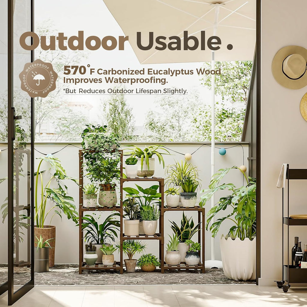 Plant Stand Indoor Plant Shelf Outdoor Wood Plant Rack for Multiple Plants 3 Tiers Ladder Plant Holder for Living Room Patio Boho Home Decor for Gardening