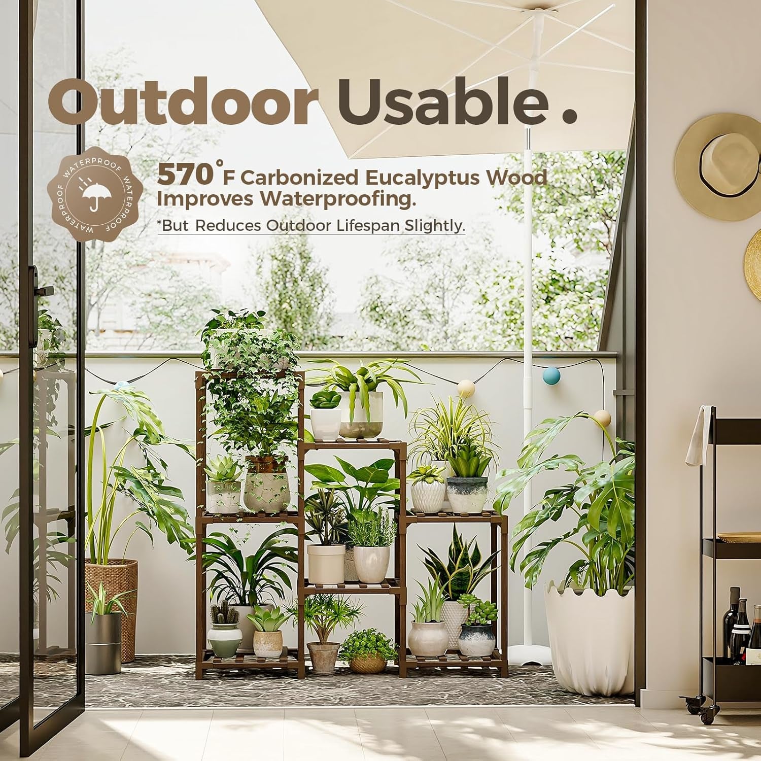 Plant Stand Indoor Plant Shelf Outdoor Wood Plant Rack for Multiple Plants 3 Tiers Ladder Plant Holder for Living Room Patio Boho Home Decor for Gardening