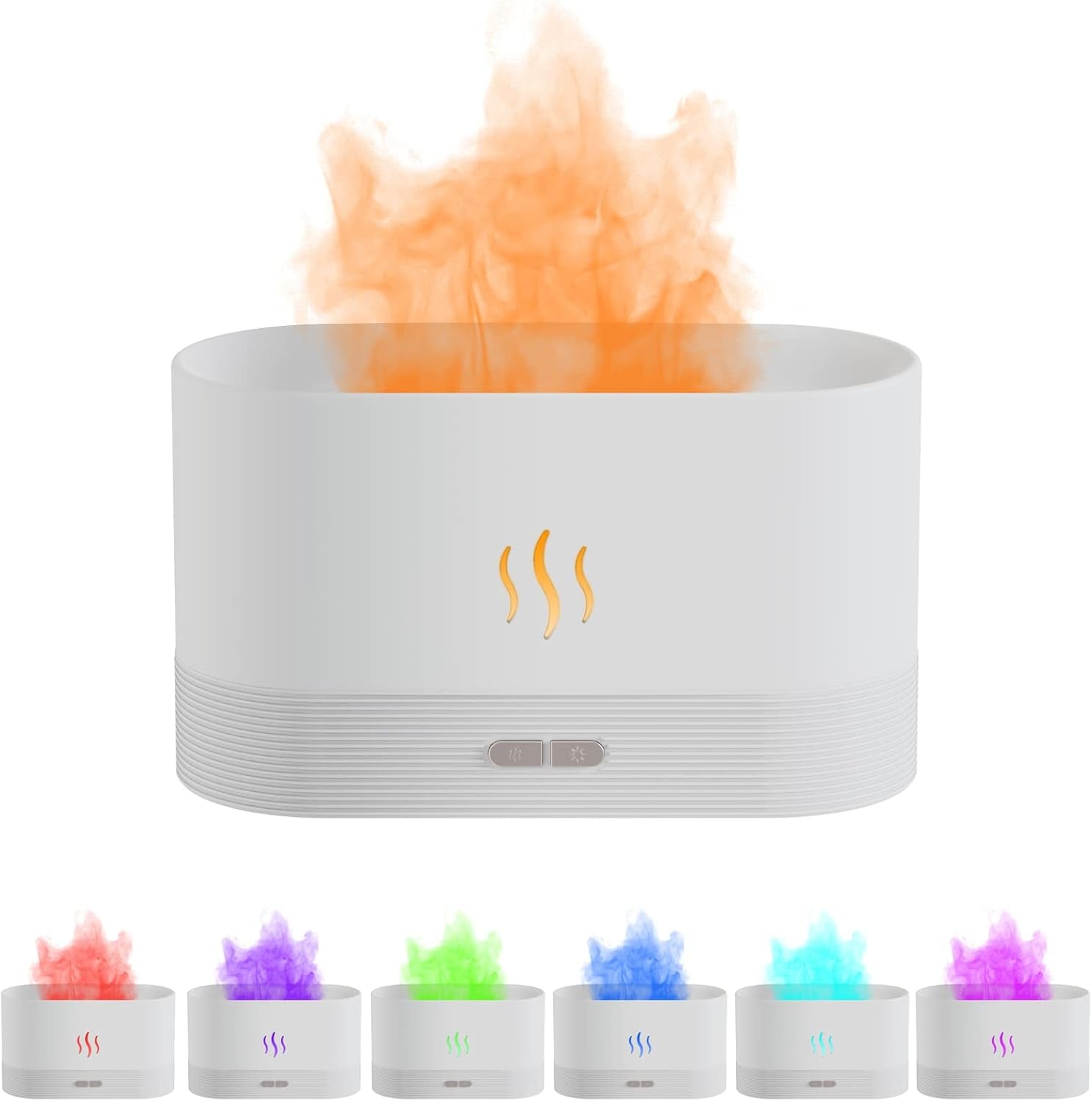 Flame Diffuser,Fire Diffuser, Essential Oil Diffuser, Humidifiers with Flame Effect,180Ml Cool Mist Humidifiers for Home, 7 Color Variations That Can Be Set to One Color(White)